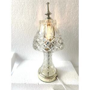 vintage cut crystal boudoir lamp patterned glass shade and diamond pattern base